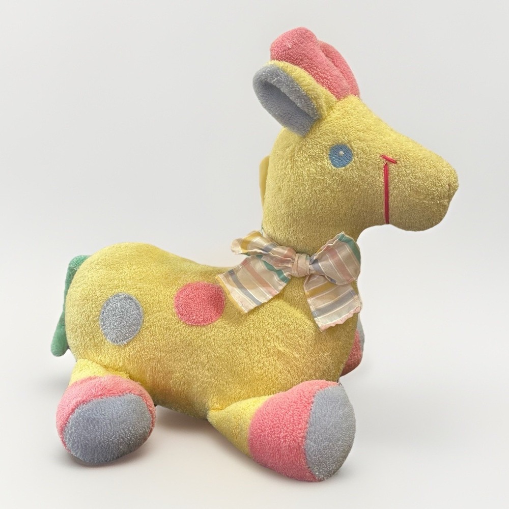 RARE Vintage GIRAFFE Plush TB Trading Company Terry Cloth Pastel Rattle Baby